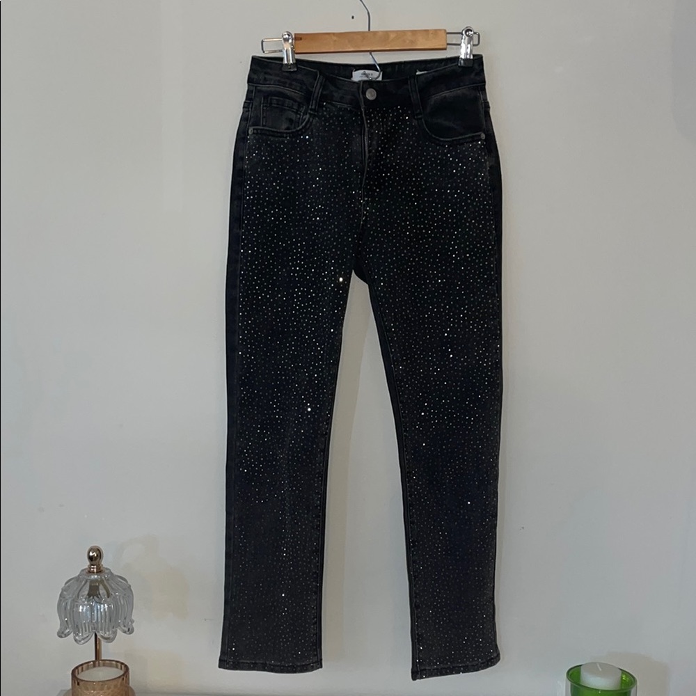 Black bedazzled coolest sparkle jeans ever!!! So fun!!